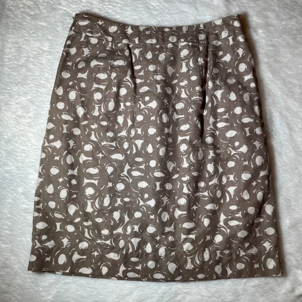 Boden Taupe White Abstract Geometric Cotton Linen A-Line Skirt ‎ 6 60s Retro Mod